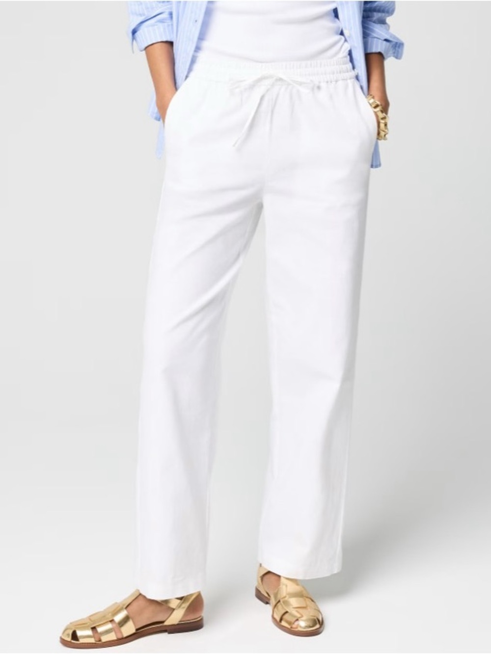 NWT J. Crew Petite Linen-blend Slim Wide-leg Drawstring Pant White